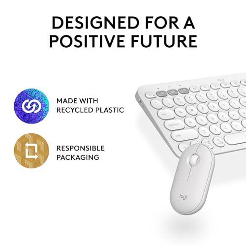 Logitech Pebble 2 Combo, Wireless Keyboard and Mouse, Quiet and Portable, Customizable, Logi Bolt, Bluetooth, Easy-Switch for Windows, macOS, iPadOS, Chrome - Tonal White