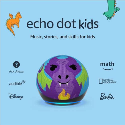 Amazon Echo Dot Kids with Alexa (newest model), Designed for kids, with parental controls, Includes 1 Year of Amazon Kids+, Dragon