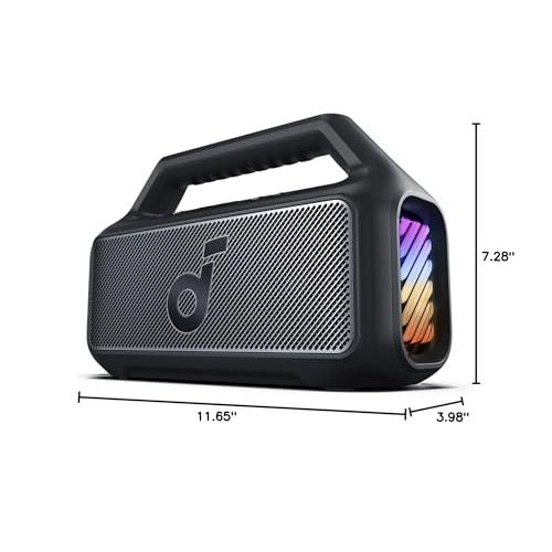 soundcore Boom 2 By Anker, Outdoor Speaker, 80W, Subwoofer, BassUp 2.0, 24H Playtime, IPX7 Waterproof, Floatable, RGB Lights, USB-C, Custom EQ, Bluetooth 5.3, Portable for Camping, Beach, and Backyard