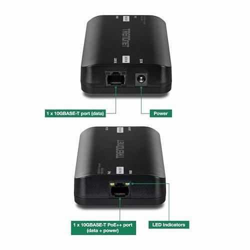 TRENDnet 10G PoE++ Injector, TPE-318GI, Converts a NonPoE Port to A PoE++ 10G Port, Supplies PoE (15.4W), PoE+ (30W), or PoE++ (90W)