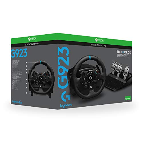 Logitech G923 Racing Wheel and Pedals for Xbox Series X|S, Xbox One and PC featuring TRUEFORCE up to 1000 Hz Force Feedback, Responsive Pedal, Dual Clutch Launch Control, and Genuine Leather Wheel Cover