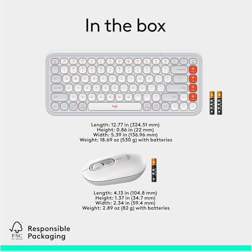 Logitech POP ICON Combo, Bluetooth Keyboard and Mouse Combo, Comfortable Typing, programmable Keys and Buttons, Quiet clicks, Easy-Switch up to 3 Devices - Off-White