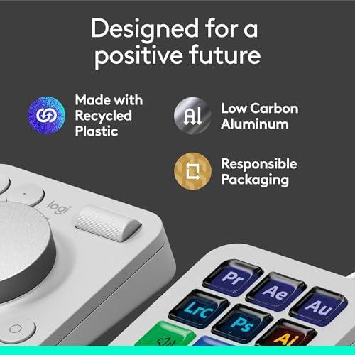 Logitech MX Creative Console, 9 Customizable LCD Keys, Stream Deck Accessories, Control Dial for Graphic Design, Adobe, Zoom, Spotify - Pale Grey, 3-Month Adobe Creative Cloud Membership