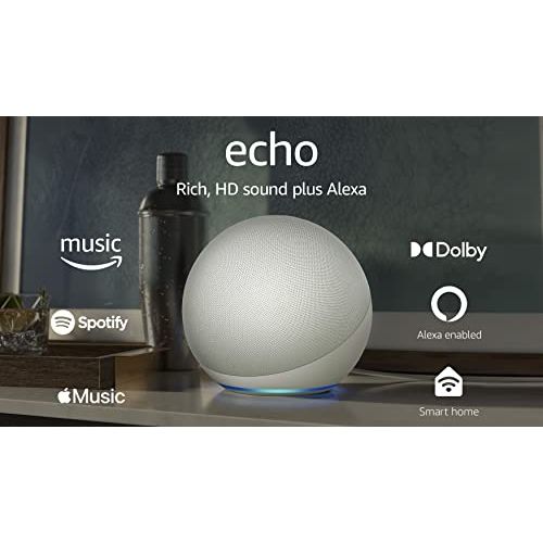 Amazon Echo (newest model), Alexa speaker with premium sound, Ideal for large bedrooms, living rooms and kitchens, Glacier White