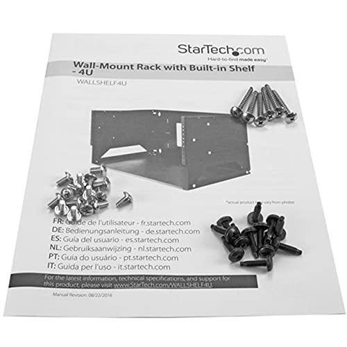 StarTech.com 2-Post 4U Open Frame Wall Mount Network Rack with Built-in Shelf, Wall Mount Data Rack with Adjustable Depth for AV / Computer / IT Equipment, TAA Compliant Server Rack (WALLSHELF4U)