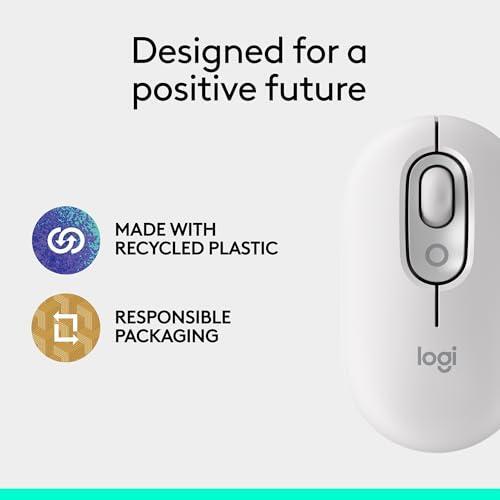 Logitech POP Mouse, Compact and Portable Wireless Bluetooth Mouse with Programmable Buttons and Quiet Clicks, Easy-Switch Between up to 3 Devices, Laptop, Tablet, PC - Off-White