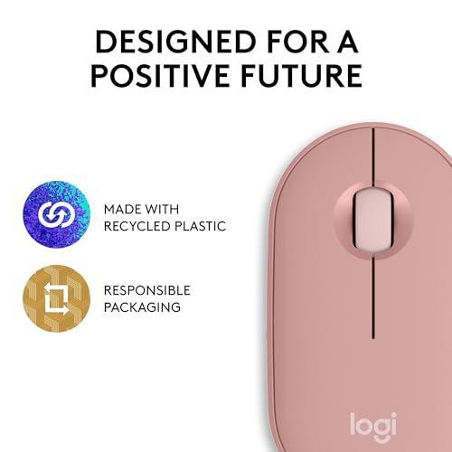 Logitech Pebble Mouse 2 M350s Slim Bluetooth Wireless Mouse, Portable, Lightweight, Customizable Button, Quiet Clicks, Easy-Switch for Windows, macOS, iPadOS, Android, Chrome OS - Tonal Rose