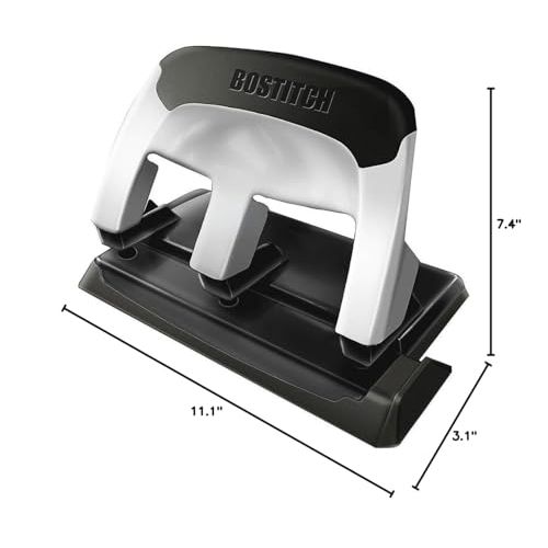 Bostitch Office EZ Squeeze Heavy Duty 3 Hole Punch, 40-Sheet Capacity, Use Less Force, Perfect for Home Office School Supplies, Sleek Design, Silver