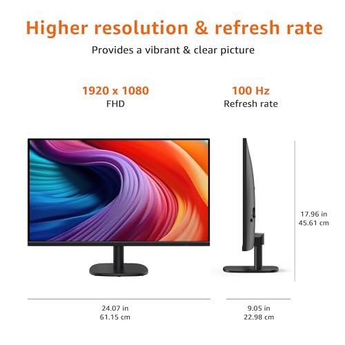 Amazon Basics 27 inch Monitor, FHD 1080P, Max 100Hz, VESA Compatible, Built-in Speakers, Black
