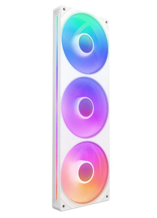 NZXT F360 RGB Core - 360mm Single-Frame RGB Fan Unit - White | 360mm single-frame unit with three 120mm RGB fans on one cable. Speed and lighting controlled through CAM.
