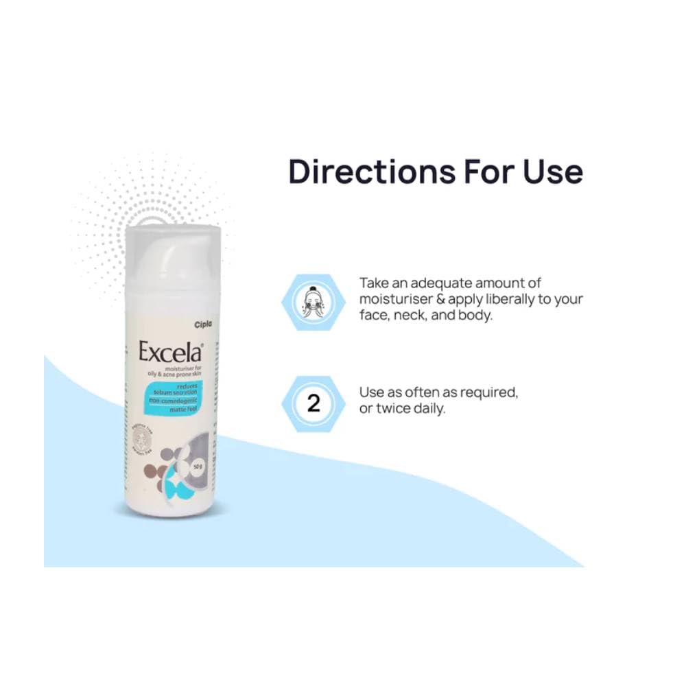 Cipla Excela Moisturiser | Oily & Acne Prone Skin | Reduces Sebum Secretion | 50g