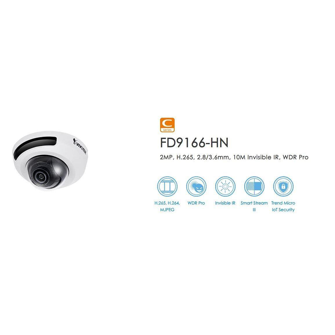Vivotek C-Serie FD9166-HN Fixed Dome IP Camera, 2MP, IR, Indoor, 2.8 mm