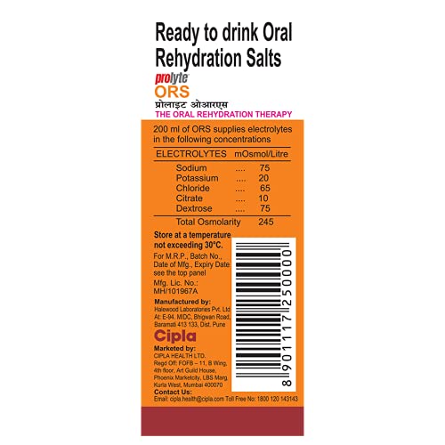 Cipla Prolyte ORS Ready to Drink Oral Rehydration Contains Vital Electrolytes | Restores Body Fluids & Electrolytes Lost Due to Sweating, Diarrhea & Vomiting | WHO Formula (Orange liquid, Pack of 10)