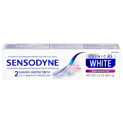 Sensodyne Clinical White Toothpaste Clinically Proven Whitening for Sensitive Teeth, Stain Protector, 3.4 oz x 3