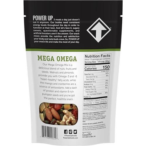 Power Up Trail Mix, Mega Omega Trail Mix, Non-GMO, Vegan, Gluten Free, No Artificial Ingredients, Gourmet Nut, 14 Ounce Bag
