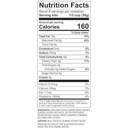 NuTrail Nut Granola Cereal, Blueberry Cinnamon, No Sugar Added, Keto, Low Carb, Gluten Free, Grain Free, Healthy Breakfast 8 oz. 1 Count