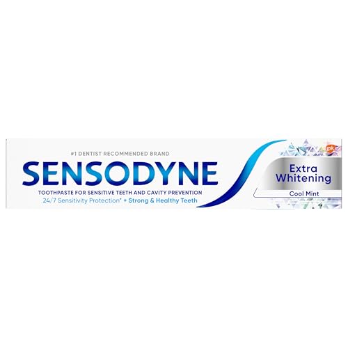 Sensodyne Extra Whitening Sensitive Teeth and Cavity Prevention Whitening Toothpaste, Amazon Exclusive, Cool Mint, Amazon Exclusive- 4 Ounces (Pack of 4)