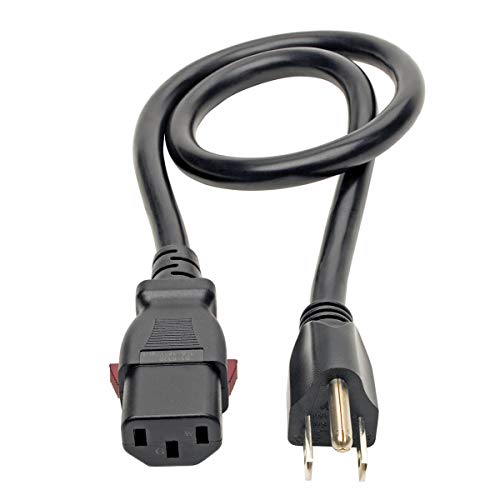 Tripp Lite Computer Power Cord (NEMA 5-15P to C13 Power Cord), Heavy Duty, Locking C13 Connector, 15A, 125V, 14AWG, 3 ft. (P007-L03)