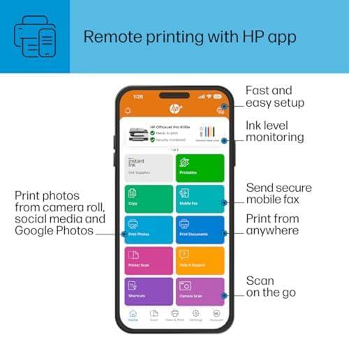 HP OfficeJet Pro 8135e Wireless All-in-One Color Inkjet Printer, Print, Scan, Copy, Fax, ADF, Duplex Printing, Best-for-Home Office, 3 month Instant Ink trial included (40Q35A)
