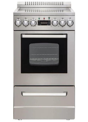 Avanti Electric Range Oven ELITE Series Compact Design, 2-Cu.Ft. Capacity with 4 Coil Burners, Framed Glass Oven Door, Storage Drawer and Broiler with Pan, 20-Inch, Stainless Steel