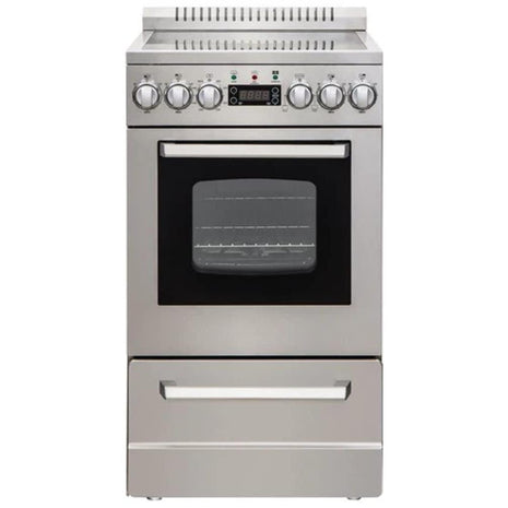 Avanti Electric Range Oven ELITE Series Compact Design, 2-Cu.Ft. Capacity with 4 Coil Burners, Framed Glass Oven Door, Storage Drawer and Broiler with Pan, 20-Inch, Stainless Steel