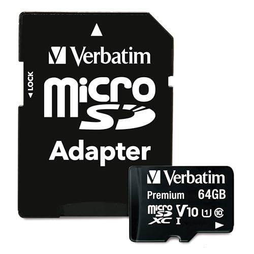 Verbatim 64GB Premium MicroSDXC Memory Card with Adapter UHS-I V10 Class 10 supports Full HD (1080p) U1 speed rated Up to 90MB/s read speed