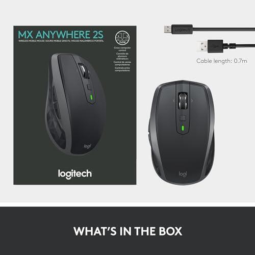 Logitech MX Anywhere 2S Bluetooth Edition Wireless Mouse - Use On Any Surface, Hyper-Fast Scrolling, Rechargeable, Control Up to 3 Apple Mac and Windows Computers and Laptops