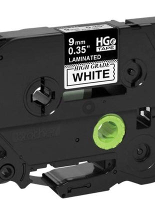 Brother 9mm (0.35 inch) Black on White HGe Tape with Standard Adhesive 8m (26.2 ft) - 5 Pack