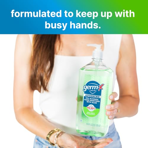 Germ-X Advanced Hand Sanitizer with Aloe and Vitamin E, Non-Drying Moisturizing Gel, Instant and No Rinse Formula, Pump Bottle, Back to School Supplies, 1 Liter
