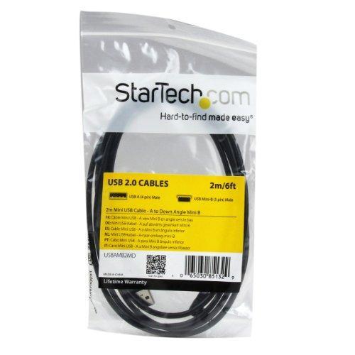 StarTech.com Down Angle Mini USB Cable - 2m - Black - USB A to Mini USB B - USB to Mini USB Cable - Mini USB Charger - USB A to Mini B (USBAMB2MD)