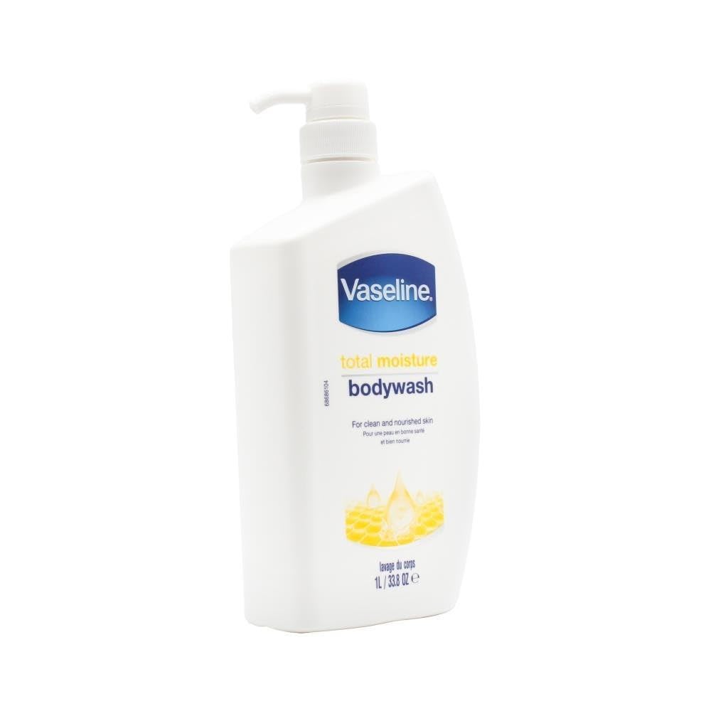 Vaseline Total Moisture Body Wash Pump Bottle for Healthy, Fresh Skin, Washes Away Dirt & Impurities, Fights Skin Dryness, Easy to Rinse, Gentle Body Cleanser for Nourished & Smooth Skin, 1L