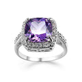 JerMrasra Birthstone Rings for Women White Gold Amethyst Cocktail Rings Purple CZ Engagement Ring Princess Cut Square Cubic Zirconia 925 Sterling Silver Shiny Full Diamond Ring for Women（7）