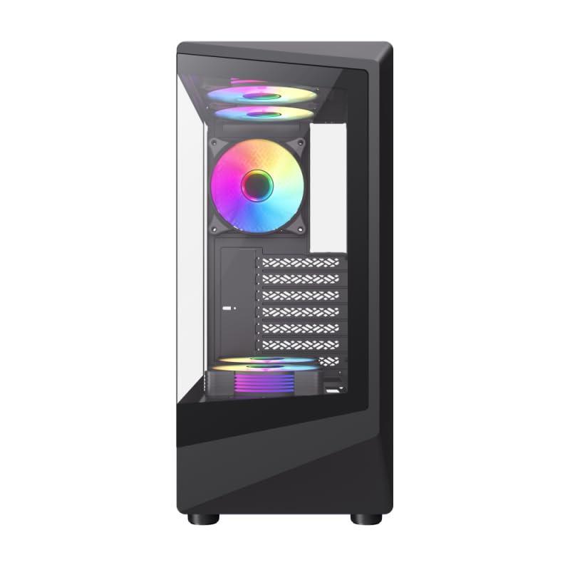 GAMEMAX Vista COC BK ATX Mid-Tower Gaming Case, Front and Side Tempered Glass Panels, 5x120mm ARGB Fans, Patented COC Cooling Fan, Black