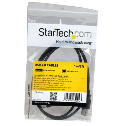 StarTech.com 1m USB 2.0 A to Left Angle B Cable Cord - 1 m USB Printer Cable - Left Angle USB B Cable - 1x USB A (M), 1x USB B (M) (USBAB1ML),Black