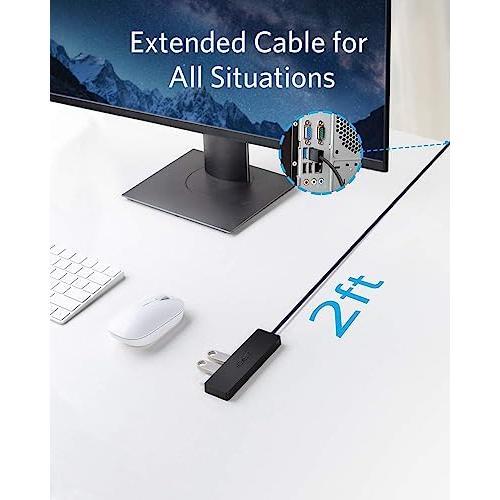 Anker 4-Port USB 3.0 Hub, Ultra-Slim Data USB Hub with 2 ft Extended Cable (Charging Not Supported), for MacBook, Mac Pro, Mac Mini, iMac, Surface Pro, XPS, PC, Flash Drive, Mobile HDD