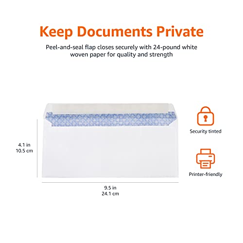 Amazon Basics 10 Security-Tinted Self-Seal Business Letter Envelopes, Peel & Seal Adhesive Closure, White, 500-Pack