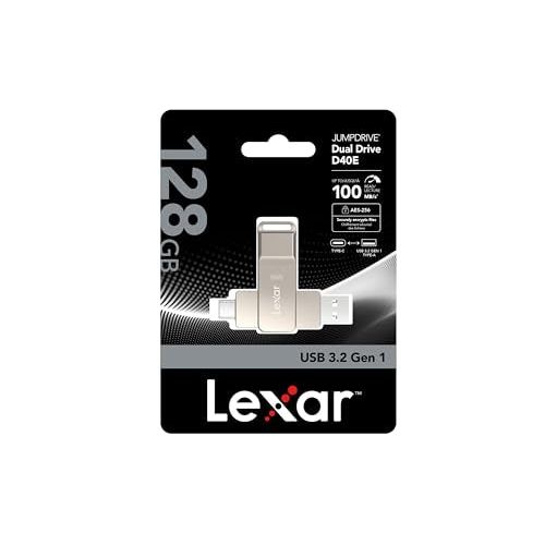 Lexar D40E 128GB Dual USB 3.2 Gen 1 Type-C Jump Drive, USB-C Flash Metal Housing Swivel Design Thumb Drive