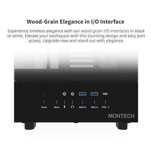 MONTECH XR, ATX Mid-Tower PC Gaming Case, 3 x 120mm ARGB PWM Fans Pre-Installed, Full-View Dual Tempered Glass Panel, Wood-Grain Design I/O Interface, Support 4090 GPUs, 360mm Radiator Support, Black