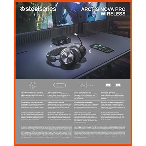 SteelSeries Arctis Nova Pro Wireless Multi-System Gaming Headset - Premium Hi-Fi Drivers - Active Noise Cancellation - Infinity Power System - Stealth Retractable Mic - PC, PS5/PS4, Switch, Mobile