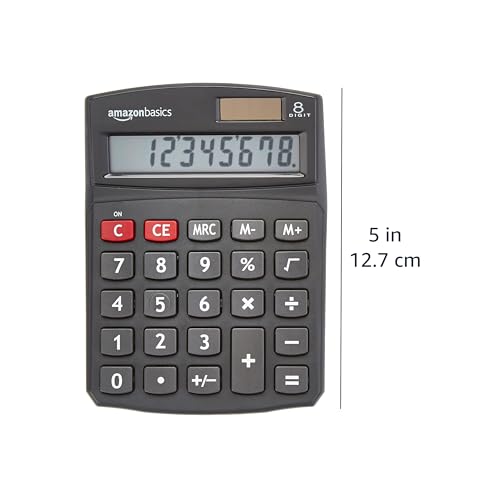Amazon Basics LCD 8-Digit Desktop Calculator, Portable and Easy to Use, Black, 1-Pack