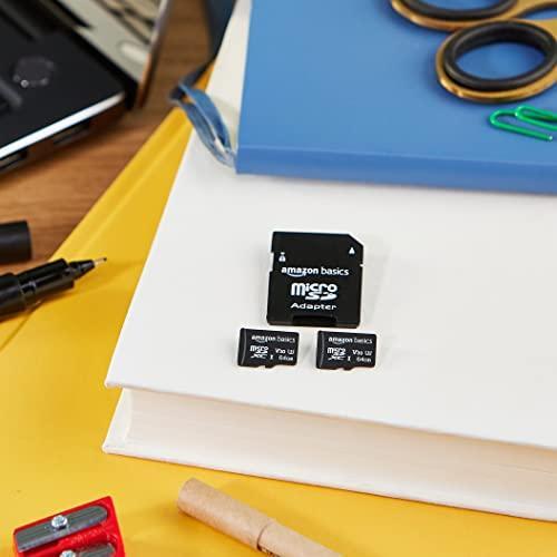 Amazon Basics MicroSDXC UHS-I Class 10 Memory Card with Full Size Adapter, A2, U3, V30, 4K, Read Speed up to 100 MB/s, 64 GB (2pack), for GoPro Cameras Storage, Black