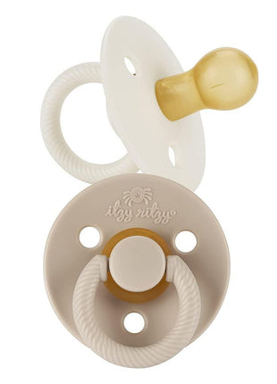 Itzy Ritzy Natural Rubber Pacifiers for 0–6 Mos, Set of 2 (Coconut/Toast) | Baby Pacifiers with BPA-Free Cherry-Shaped Nipple & Large Air Holes for Added Safety, Soothing Comfort, Newborn Essentials