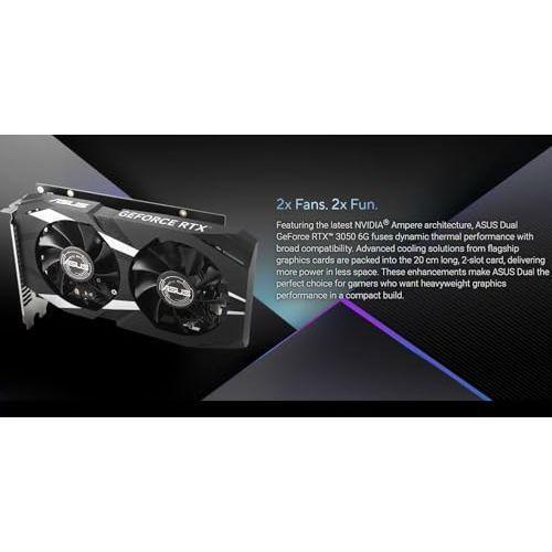 ASUS Dual NVIDIA GeForce RTX 3050 6GB OC Edition Gaming Graphics Card - PCIe 4.0, 6GB GDDR6 Memory, HDMI 2.1, DisplayPort 1.4a, 2-Slot Design, Axial-tech Fan Design, 0dB Technology, Steel Bracket