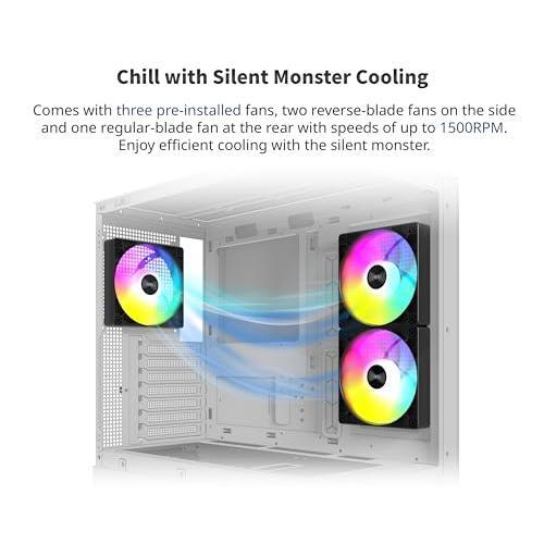 MONTECH XR, ATX Mid-Tower PC Gaming Case, 3 x 120mm ARGB PWM Fans Pre-Installed, Full-View Dual Tempered Glass Panel, Wood-Grain Design I/O Interface, Support 4090 GPUs, 360mm Radiator Support, Black