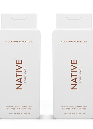 Native Body Wash Contains Naturally Derived Ingredients | For Women & Men, Sulfate, Paraben, & Dye Free Leaving Skin Soft and Hydrated | Coconut & Vanilla 18 oz - 2 Pk