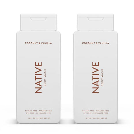 Native Body Wash Contains Naturally Derived Ingredients | For Women & Men, Sulfate, Paraben, & Dye Free Leaving Skin Soft and Hydrated | Coconut & Vanilla 18 oz - 2 Pk