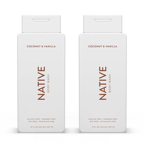 Native Body Wash Contains Naturally Derived Ingredients | For Women & Men, Sulfate, Paraben, & Dye Free Leaving Skin Soft and Hydrated | Coconut & Vanilla 18 oz - 2 Pk