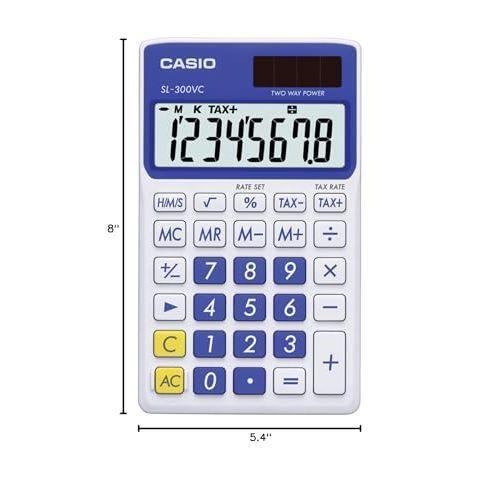 Casio SL-300VC, Solar Powered Standard Function Calculator, Blue