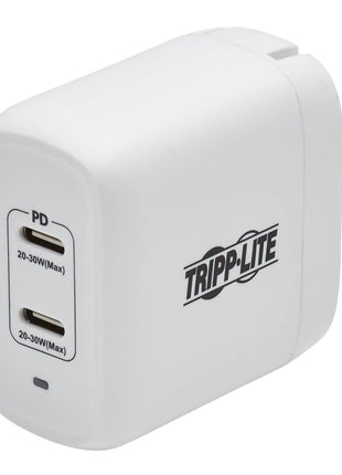 Tripp Lite USB-C Dual-Port Wall Charger, Compact Travel Size Folding Plug, USB 3.0, 40W Power Delivery Charging, Temperature Cooling Gallium Nitride Technology, 2-Year Warranty (U280-W02-40C2-G)