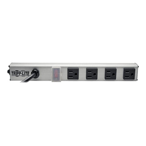 Tripp Lite 4 Outlet Power Strip, 10 ft. Cord with NEMA 5-15P Plug, 12 inch., Metal (PS120410),Gray/black